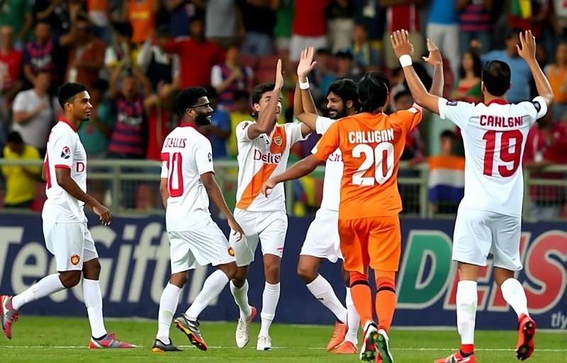 Desi Football Legends Goal Celebration Desi Football Legends players celebrating a goal with traditional Indian celebration